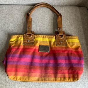 Large Summer rainbow striped Liz Claiborne bag with matching coin purse